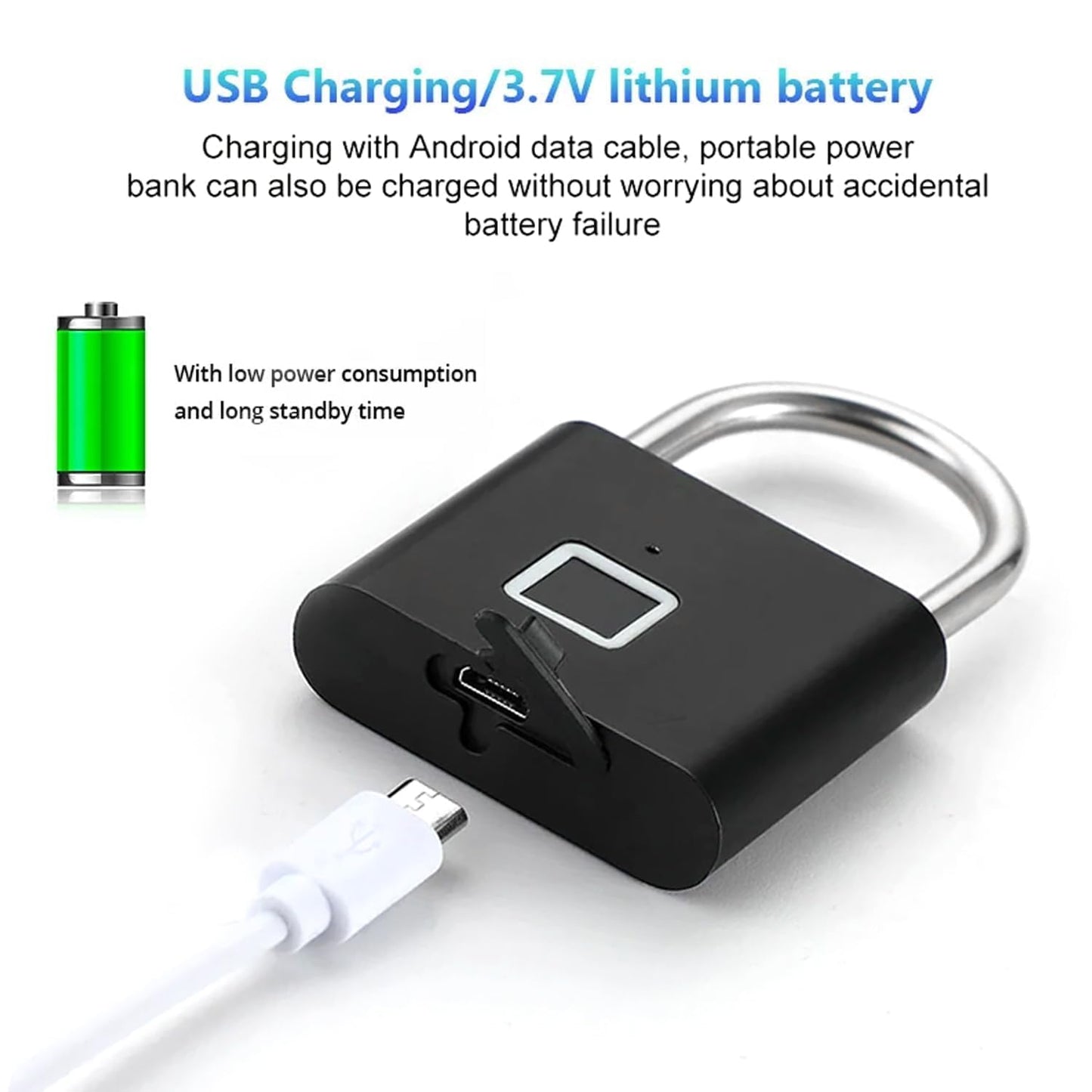 JASIFS Smart Lock Fingerprint Biometric Padlock | Keyless & Password-Free Access |Stores 10 Fingerprints| Inbuilt Rechargable Batery with Indicator |Waterproof Metal Padlock for Home,Office Security