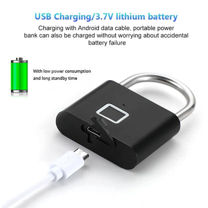 JASIFS Smart Lock Fingerprint Biometric Padlock | Keyless & Password-Free Access |Stores 10 Fingerprints| Inbuilt Rechargable Batery with Indicator |Waterproof Metal Padlock for Home,Office Security