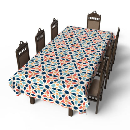 Islamic Arabesque Waterproof Tablecloth, a Multicolor 140x300 cm Rectangular Table Cover of Spillproof Polyester with an Islamic Pattern, a Durable Protector for Festive Family Gatherings