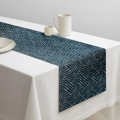 INtex Home Table Runner, Nadia’s Geometric Design in Heavy Duty Velvet Linen Fabric, Elegant Rectangular Accent for Reception Living Room or Special Occasions - 1 Pc- 40 x 130 cm - Café