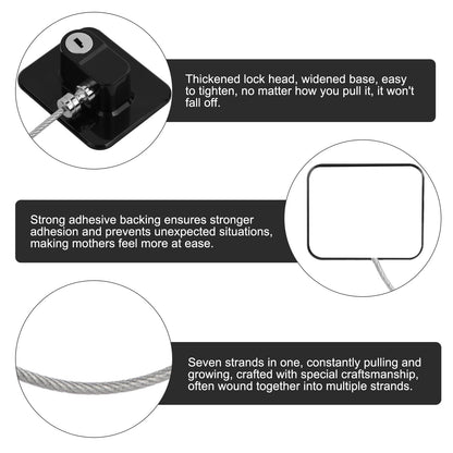 Wisebom Child Safety Cable Lock, 2 Pcs Strong Adhesive Cable with Key Lock for Fridge Door for Window Door Refrigerator Drawer Wardrobe (White)