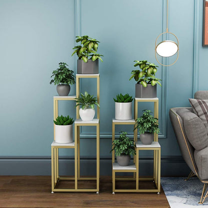 Shelves A 4 Tiers Metal Plant Stand Flower Pot Holder with Marble Desktop, Heavy Duty & Rust-Resistant, Ideal for Indoor Outdoor Home Decor,White