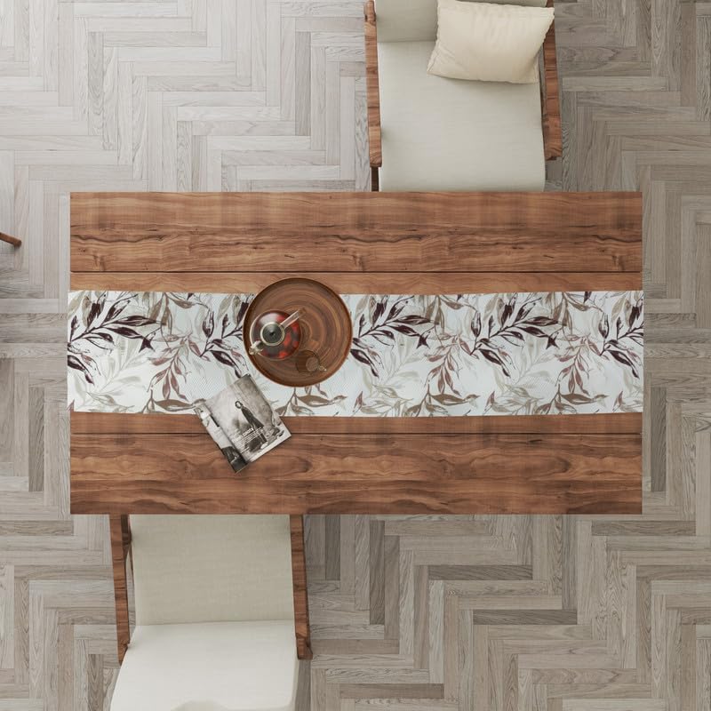 INtex HOME Linen Velvet Table Runner, 45 x 130 cm, Modern Leaves Design, Elegant Rectangular Tablecloth for Dining, Living Room and Kitchen, Soft, Durable - Café x Brown - Single Piece