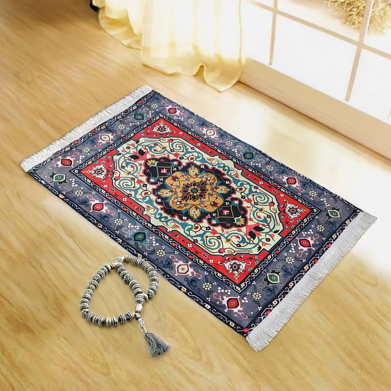 INtex Home Velvet Padded Prayer Rug, Multicolor Islamic Persian Design, Soft Printed Fabric with Anti-Slip Layer, Comfortable and Cushioned, 70x110 cm