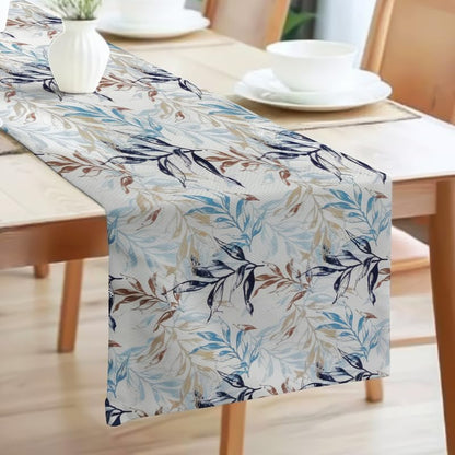 INtex HOME Linen Velvet Table Runner, 45 x 130 cm, Modern Leaves Design, Elegant Rectangular Tablecloth for Dining, Living Room and Kitchen, Soft, Durable - Café x Brown - Single Piece