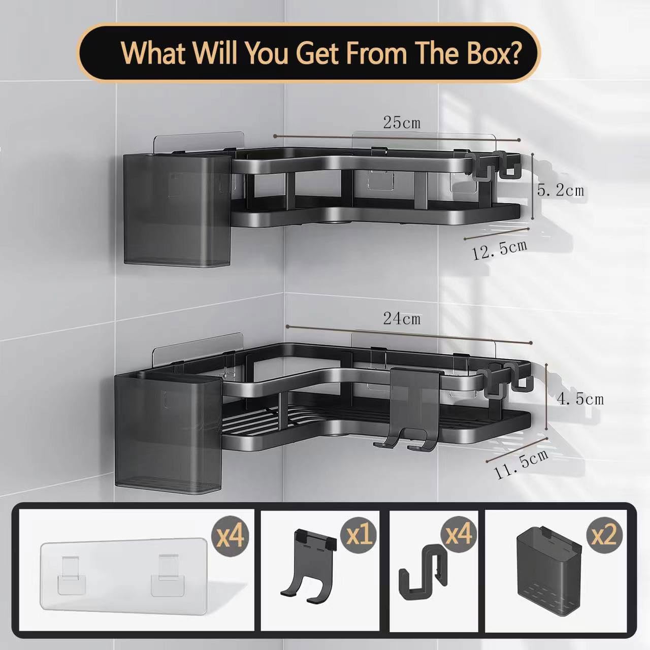 ZVZM Shower Caddy Corner, Bathroom Storage Accessory 5 Pack, Bathroom Shelf No Drill with 4 Hooks, Shower Shelf Storage, Shower Corner Shelves, Shower Bathroom Shelves for Bathroom.