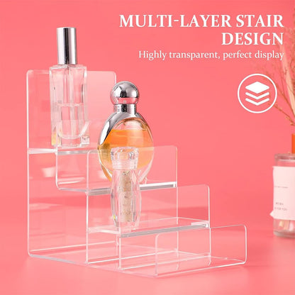 Acrylic Display Stand, 4-Tier Clear Shelf for Perfume, Purse, Cologne, Jewelry, and Collectibles, Desktop Acrylic Riser Rack for Retail or Home Use, 16 x 15.5 x 10 cm, Clear
