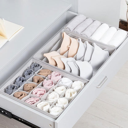 ORiTi Underwear Drawer and Closet Organizer Dresser Drawer Divider Organizer for Underwear Scarf Socks Clothes Washable Foldable Non-woven Cloth Storage Boxes Grey 4 Pcs