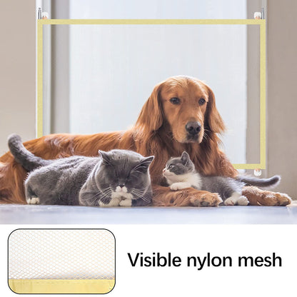 Magic Pet Gate for Dogs, Portable Folding Mesh Safety Dog Gate with 6 Hooks Install Anywhere, Safety Fence Dog Gate Providing a Safe Enclosure to Play and Rest for Hall Doorway & Stair (Yellow)