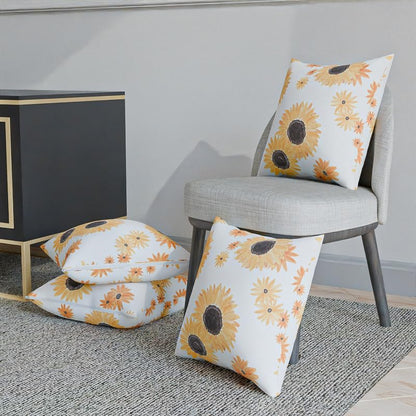 Sun Flower Cushion Cover, made from a soft Cotton-Like fabric in White & Yellow, 40x40 cm, a bright and cheerful decorative pillow ideal for bringing a sunny, positive vibe to any room