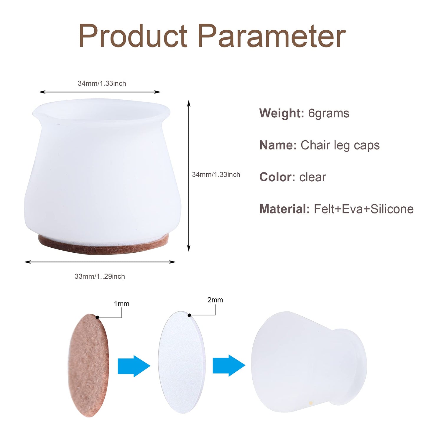 LFEX Chair leg covers,chair leg protectors for hardwood floors 24pcs, silicone felt furniture leg protectors prevent floor scratches and reduce noise(clear)