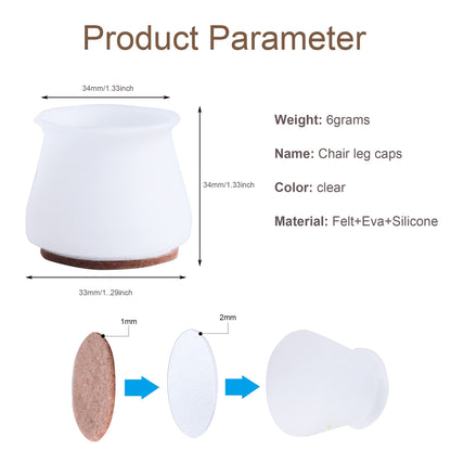 LFEX Chair leg covers,chair leg protectors for hardwood floors 24pcs, silicone felt furniture leg protectors prevent floor scratches and reduce noise(clear)