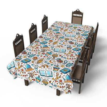 Islamic Oros Waterproof Tablecloth, a Multicolor 140x300 cm Rectangular Table Cover of Artistic Spillproof Polyester, a Vibrant Protector for Large Dining Tables and Celebrations