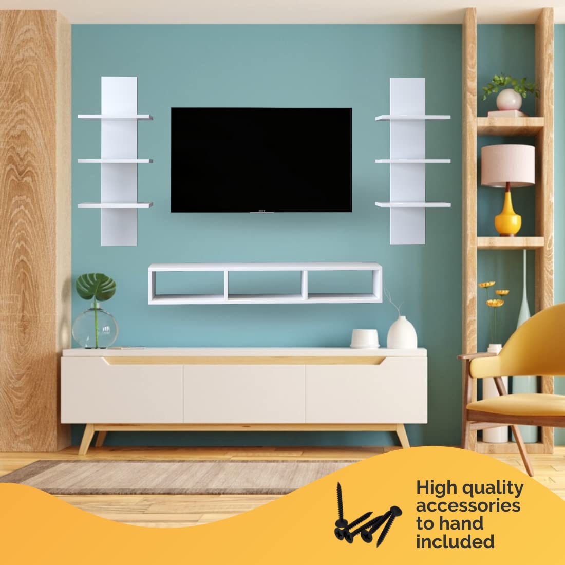 Wooden Bookcase for Kids with 5 Sections, Decorative Storage Unit and Floor Standing File Cabinet for Study or Playroom, 80cm Tall in Beige Manufactured Wood