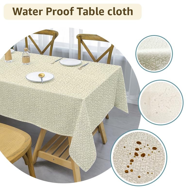 INtex Home Waterproof Tablecloth, Daniella Geometric Pattern Rectangle Table Cover, Stain Resistant Wipeable Fabric for Kitchen Dining Table, 1 Piece - Geometric Maze - Off-White - 200 x 270 cm