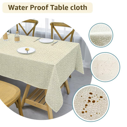 INtex Home Waterproof Tablecloth, Daniella Geometric Pattern Rectangle Table Cover, Stain Resistant Wipeable Fabric for Kitchen Dining Table, 1 Piece - Geometric Maze - Off-White - 200 x 270 cm