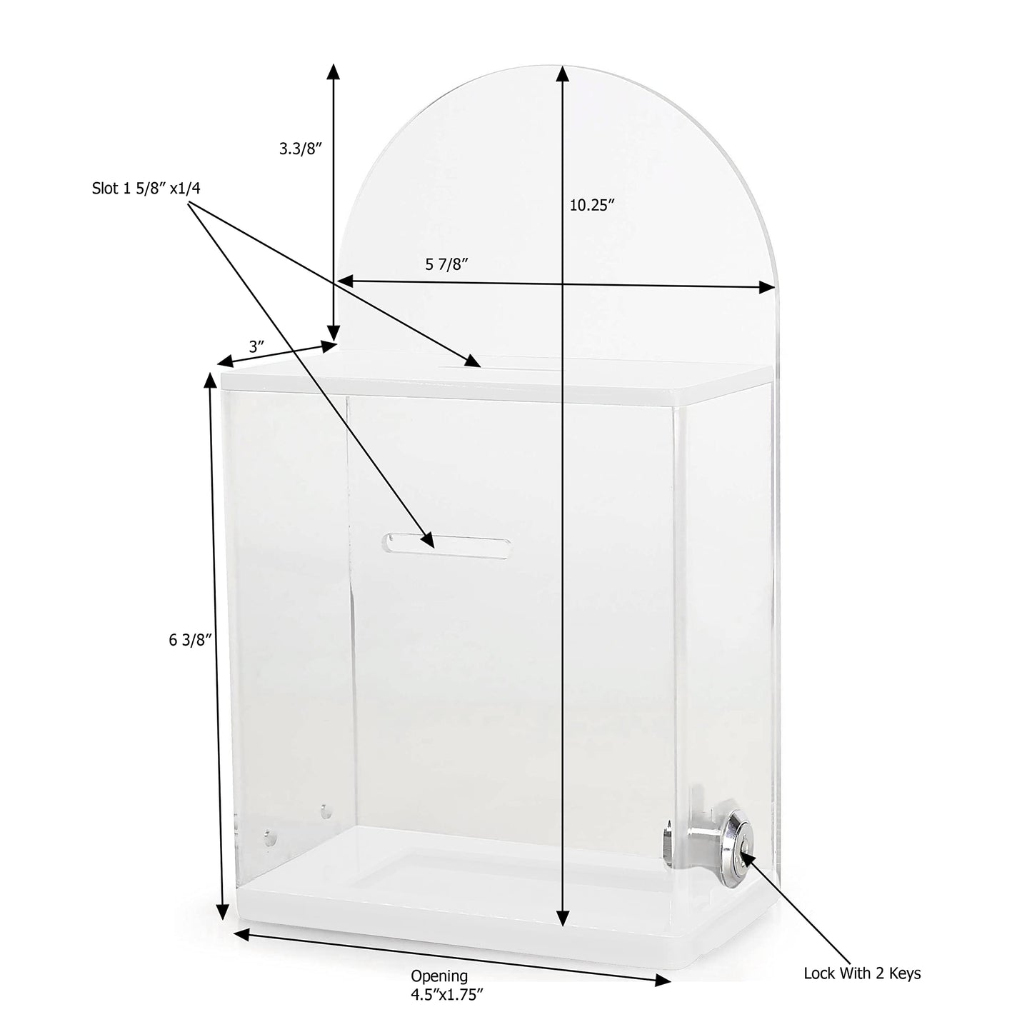 Acrylic Donation and Suggestion Box, Wall-Mountable or Countertop Collection Box with Lock and Keys, Round Back Display Area, Pre-Drilled Holes for Secure Installation, 25 x 15 cm, Clear