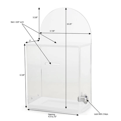 Acrylic Donation and Suggestion Box, Wall-Mountable or Countertop Collection Box with Lock and Keys, Round Back Display Area, Pre-Drilled Holes for Secure Installation, 25 x 15 cm, Clear