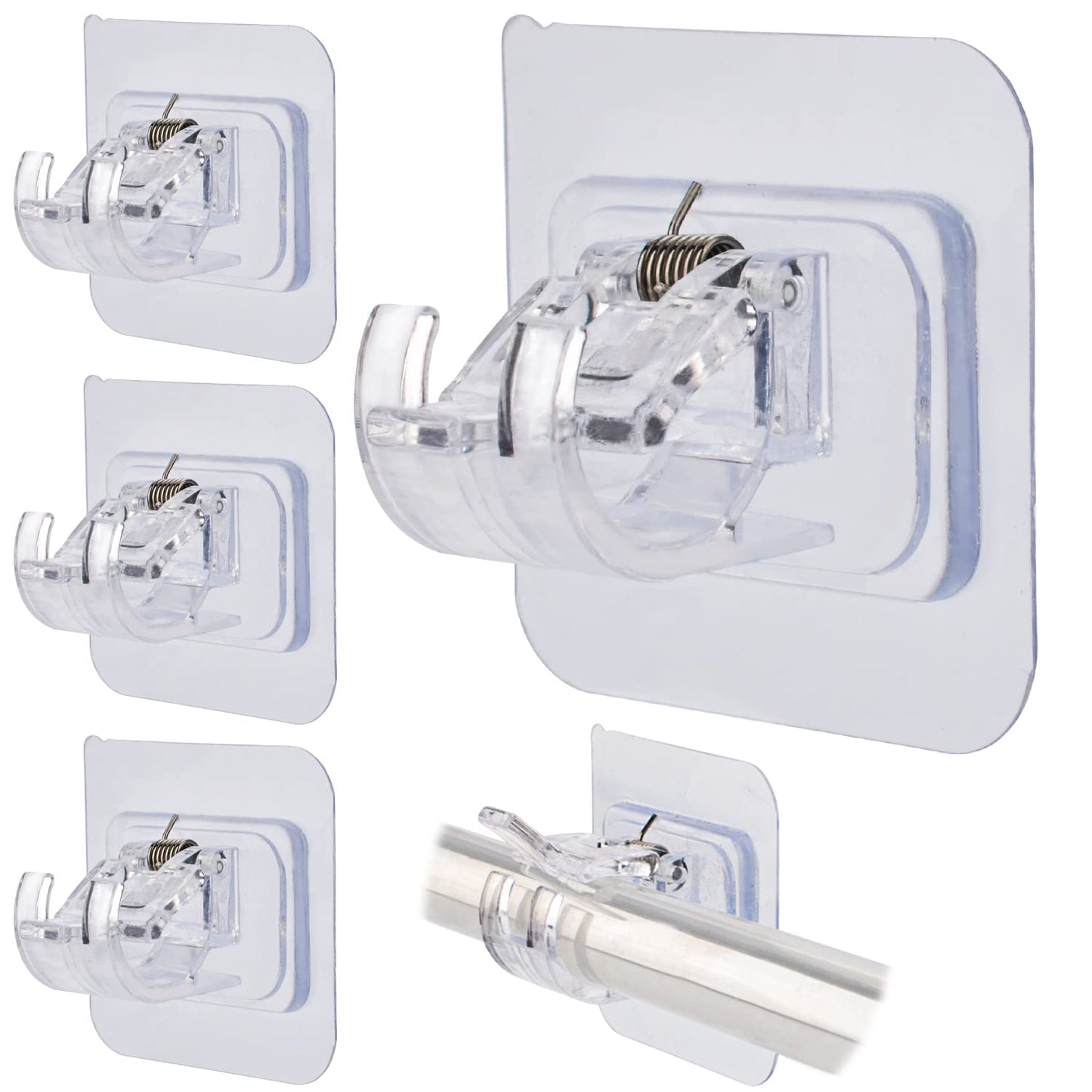 No Drill Curtain Rod Brackets 4 Pcs Curtain Rod Holder Self-Adhesive Curtain Rod Mount Adjustable Curtain Rod Hooks Nail Free Curtain Hangers for Bathroom, Bedroom, Hotel, Clear