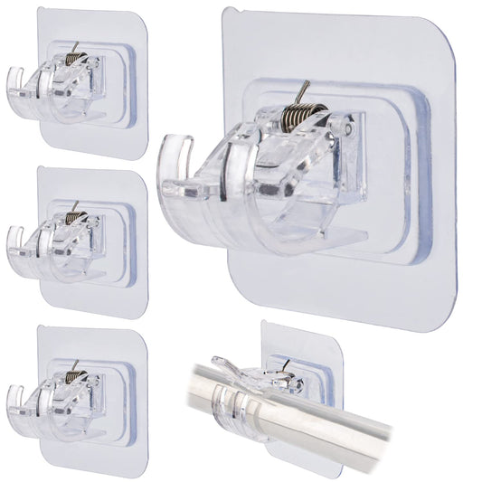 No Drill Curtain Rod Brackets 4 Pcs Curtain Rod Holder Self-Adhesive Curtain Rod Mount Adjustable Curtain Rod Hooks Nail Free Curtain Hangers for Bathroom, Bedroom, Hotel, Clear