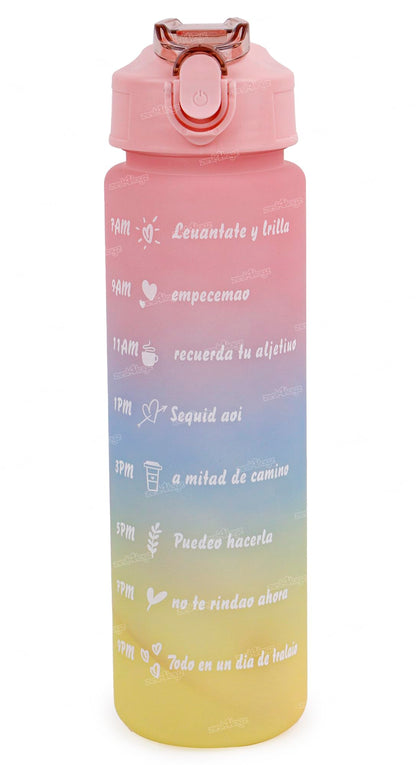 Zest 4 Toyz Water Bottle with Time Marker Sipper Strap Straw and Stickers, Leakproof Durable BPA Free Non-Toxic for Office Gym Travel Sports School for Kids Adults - 900 ml (Baby Pink)