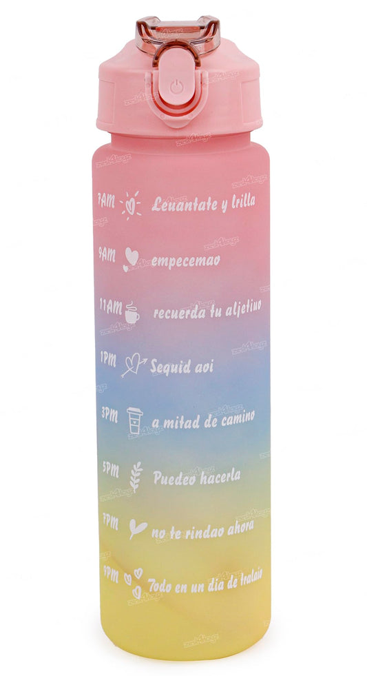 Zest 4 Toyz Water Bottle with Time Marker Sipper Strap Straw and Stickers, Leakproof Durable BPA Free Non-Toxic for Office Gym Travel Sports School for Kids Adults - 900 ml (Baby Pink)