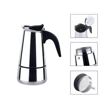 THW® Stovetop Espresso Maker - Moka Pot, 200ml (4 Cups) - Stainless Steel Italian Coffee Maker for Mocha, Cappuccino & Latte - Quick Brewing & Ergonomic Design