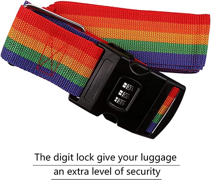 Luggage Suitcase Strap with Coded Lock Secure Lock Safe Belt Strap 1.7m baggage Belt Travel Rainbow Adjustable, Multi Color