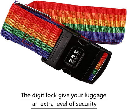 Luggage Suitcase Strap with Coded Lock Secure Lock Safe Belt Strap 1.7m baggage Belt Travel Rainbow Adjustable, Multi Color