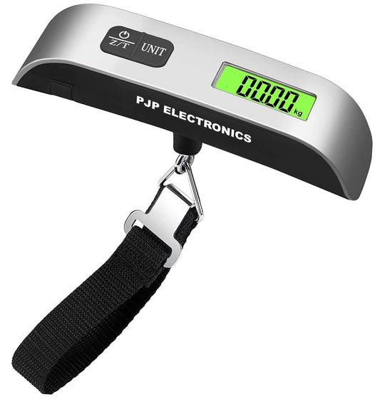 Electronics Travel Luggage Scale with Digital Display, Portable Weighing Scales for Suitcase and Bags, Measures Up to 50 Kg, Includes Temperature Sensor, Ideal for Travel (Silver)