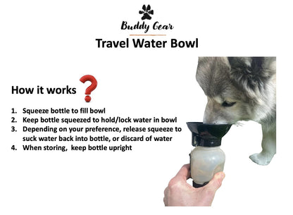 BUDDY GEAR - Travel Water Bowl Portable Dog Water Bottle Easy Carry BPA Free 520ml (Blue)
