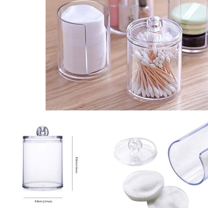 NA 2 in 1 Clear Acrylic Cotton Swab and Pads Holder With Lid - Multipurpose Cosmetic Makeup Organizer for Holding Cotton Buds and Makeup Pads