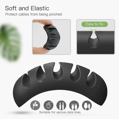 Denvok - Set Of 10pcs Cable Organizer Management Strong Adhesive Silicone, USB Cable Winder, Flexible Cable Manager Clips, Cord Holder For Desktop Mouse Headphone Earphone for Kitchen School Office