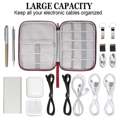 Electronic Organizer Travel Cable Organizer Bag Digital Accessories Storage Case with Dividers for Hard Drives, Portable Charger, Cables, Phone, USB, SD Card(Wine Red)
