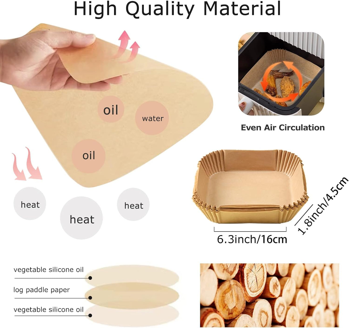 100Pcs Air Fryer Disposable Paper Liners, Round Air Fryer Liners, Natural Air Fryer Parchment Paper for Air Fryer, Non-Stick, Oil-proof, Parchment Paper for Baking Roasting Microwave (20cm)