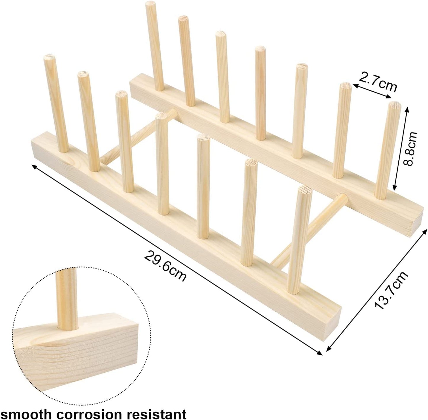 Plate Rack,Wooden Plate Stand 6 Slots Pot Lid Holder Wood Dish Racks Drainer Rack for Kitchen Cupboard Organizer Dish Plate Bowl Cup Book