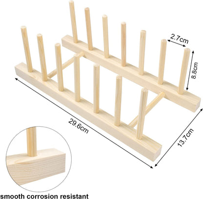 Plate Rack,Wooden Plate Stand 6 Slots Pot Lid Holder Wood Dish Racks Drainer Rack for Kitchen Cupboard Organizer Dish Plate Bowl Cup Book