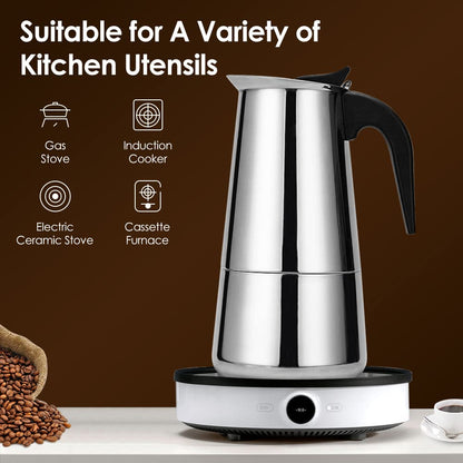 Jenngaoo Espresso Maker, 2/4/6/9 Cups Mocha Pot Portable Stainless Steel Italian Espresso Coffee Machine for Gas Cookers, Cookers and Induction (2 Cups - 100 ml)