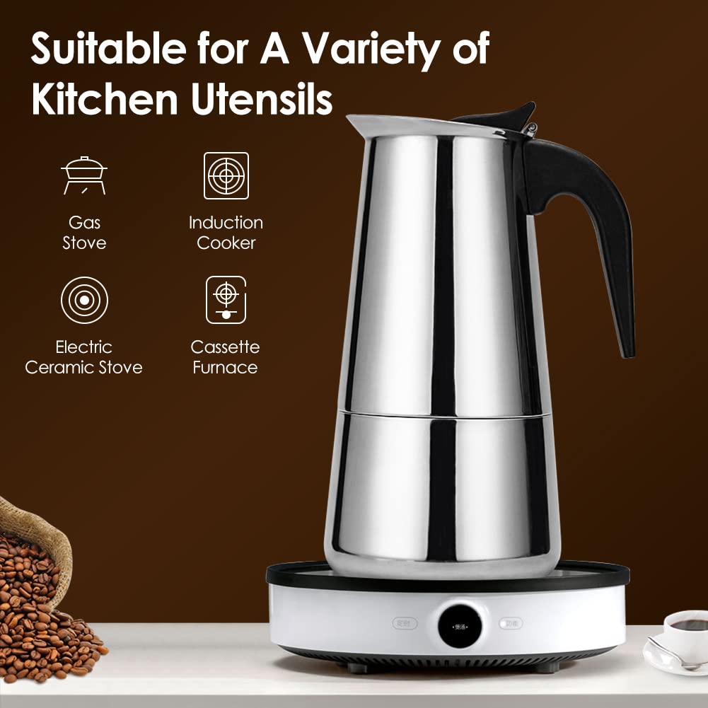 Espresso Maker, 2/4/6/9 Cups Mocha Pot Portable Stainless Steel Italian Espresso Coffee Machine for Gas Cookers, Cookers and Induction 2 Cups - 100 ml