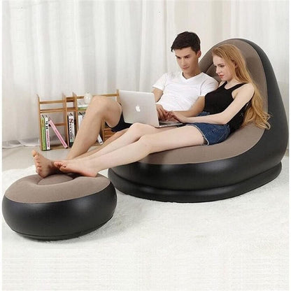 SHYONA Chair, Portable Fast Inflatable Sofa Chair with Foot Stool, Surface with Plush Smooth Comfortable Ideal for Living Room, Room and Outdoor Camping use(D2)
