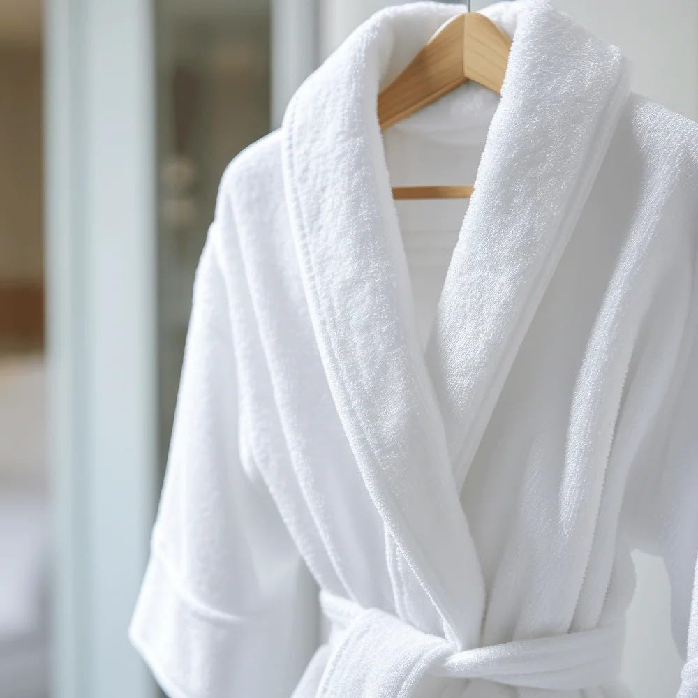 Hotel Collection Bathrobe in White, made from 100% Soft and Absorbent Cotton, a Unisex Robe for Men and Women, One Size Fits All, 1350g, perfect for Home, Spa, and Bathroom Luxury Use