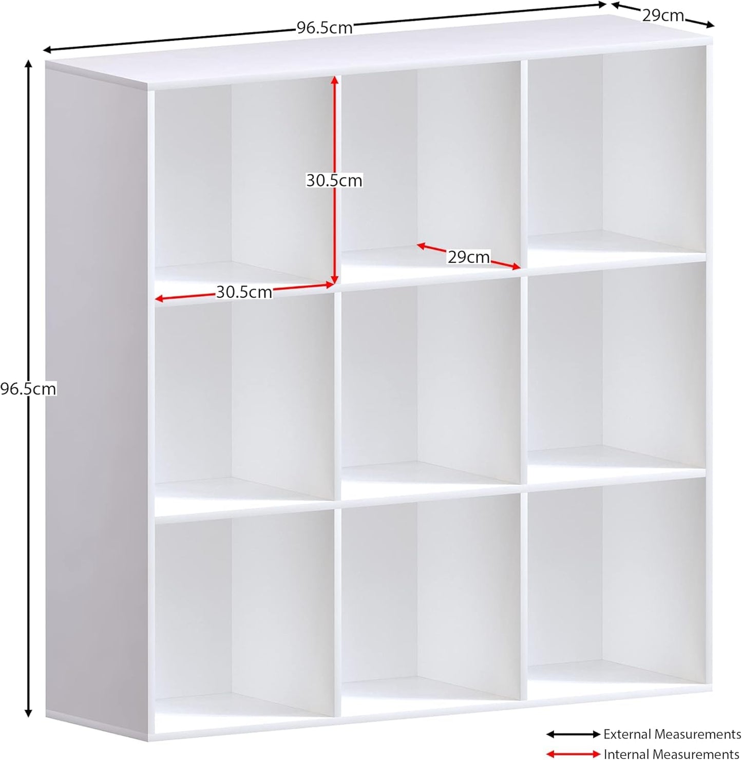 9-Cube Bookcase in White, Large Storage Organizer and Shelf for Living Room, Manufactured Wood Freestanding Unit for Home and Office, Versatile Display and Organization System