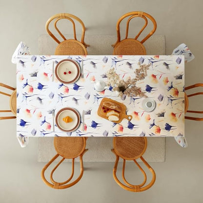 Tablecloth, Sou Floral Pattern, Rectangle Design, Premium Linen Velvet Fabric, Ultra-Soft and Wrinkle-Resistant, 1 Piece, Elegant Table Cover for Dining, Kitchen, or Living Room