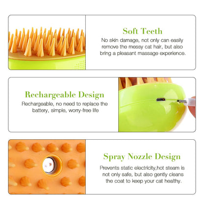 Cat Steamy Brush, 3 In 1 Steamy Cat Brush Cat Spray Massage Comb with Water Tank Multifunctional Cat Grooming Brush for Massages Spray Steam Cat Hair Brush for Removing Tangled and Loose Hair (Green)