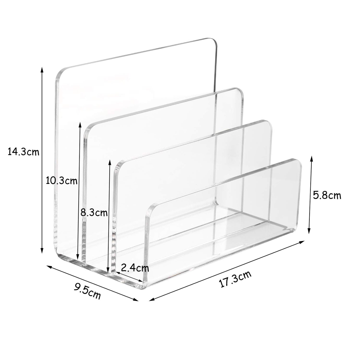 3-Section Clear Acrylic Paper and Letter Holder, Modern Desktop Storage and Organizer for Documents and Mail, Sleek and Sturdy Vertical Sorter for Office and Home Use