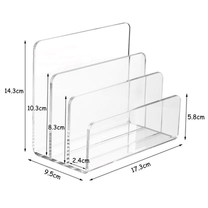 3-Section Clear Acrylic Paper and Letter Holder, Modern Desktop Storage and Organizer for Documents and Mail, Sleek and Sturdy Vertical Sorter for Office and Home Use