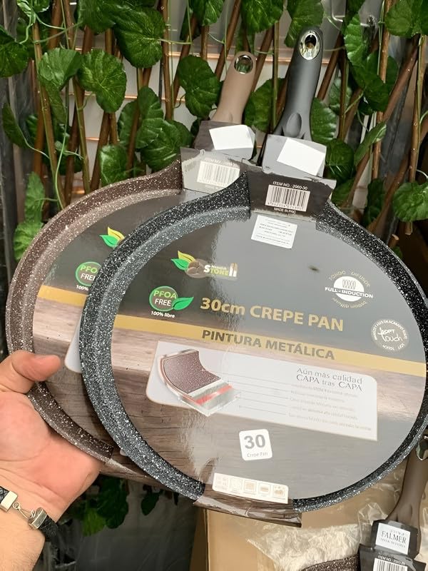 مقلاة كريب من الجرانيت غير قابلة للخدش - سطح متين غير لاصق للفطائر والكريب والأومليت والمزيد - خفيفة الوزن وسهلة التنظيف وتوزيع متساوٍ للحرارة - قطعة واحدة