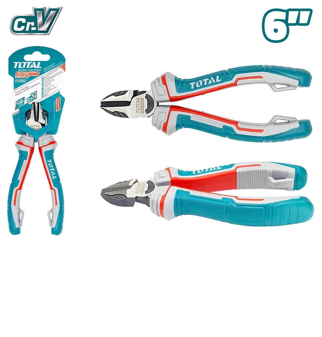 Total High Leverage Diagonal Cutting Pliers - 6" (160mm) Size, Energy-Saving Design, Cr-V Material, TPR Handle - Black Finish - THT230606S