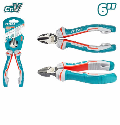 Total High Leverage Diagonal Cutting Pliers - 6" (160mm) Size, Energy-Saving Design, Cr-V Material, TPR Handle - Black Finish - THT230606S