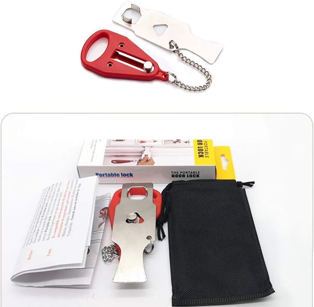 AGREON Portable Door Lock, Hotel/Motel, Home, Apartment, School/Dormitory, Travel, Rental Properties, Red, Key Lock